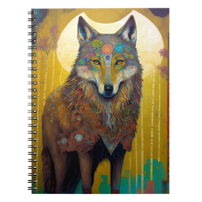 Caderno Espiral Boho Wolf Surreal Willife Art (Frente)