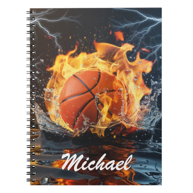 Caderno Espiral Bola de Basquete Personalizada em Chamas e Água    (Frente)