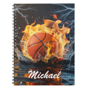 Caderno Espiral  Bola de Basquete Personalizada em Fogo e Água   