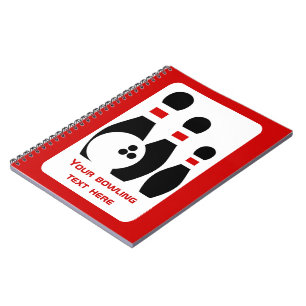 Caderno Espiral Bola de boliche e pinos vermelho e preto