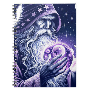 Caderno Espiral Bola de Cristal Espacial Celestial Roxa do Feitice