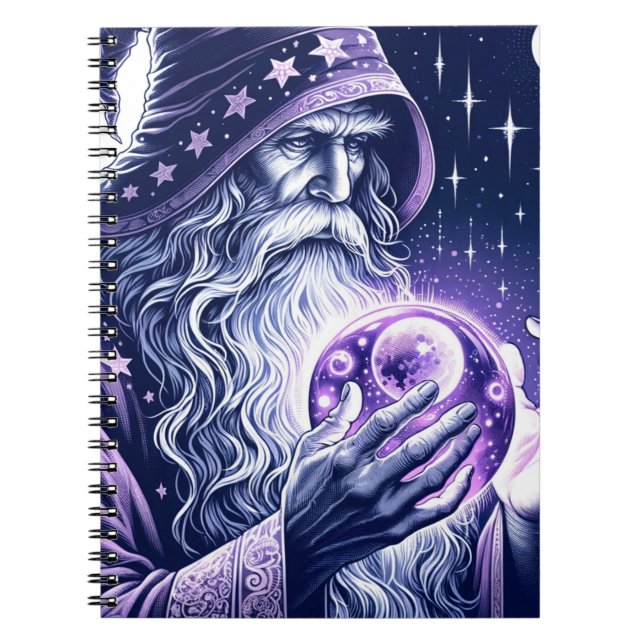 Caderno Espiral Bola de Cristal Espacial Celestial Roxa para Devan (Frente)