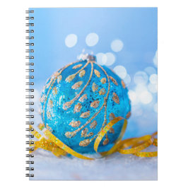 Caderno Espiral Bola de Decoração Azul de Natal