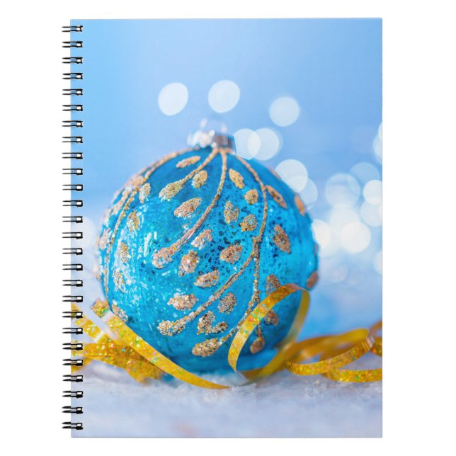 Caderno Espiral Bola de Decoração Azul de Natal (Frente)