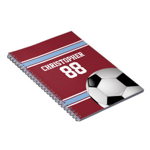 Caderno Espiral Bola de Futebol de Claret e Blue Stripes