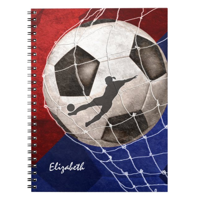 Caderno Espiral Bola de futebol que denta o futebol da menina azul (Frente)