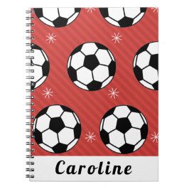 Caderno Espiral Bola de Futebol Vermelha de Inverno Listrada Floco