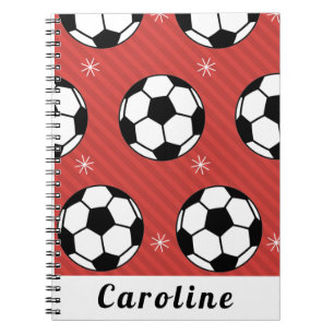 Caderno Espiral Bola de Futebol Vermelha de Inverno Listrada Floco