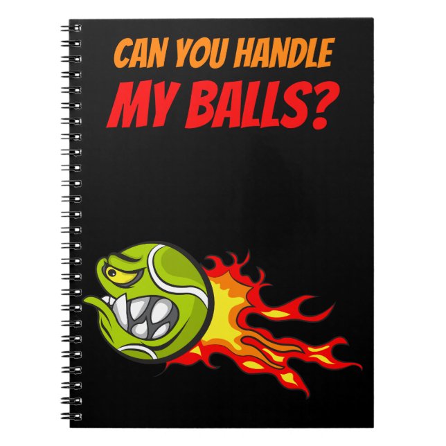 Caderno Espiral Bola de Tênis Voadora em Chamas com Citação Engraç (Frente)