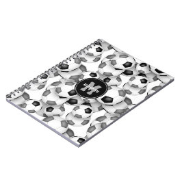 Caderno Espiral bolas de futebol cinza preto padrão esportes infan