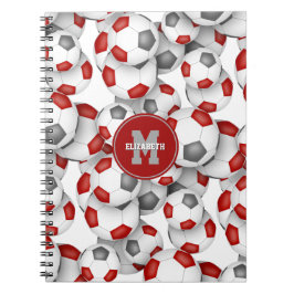 Caderno Espiral bolas de futebol cinza vermelhas padrão esportes i