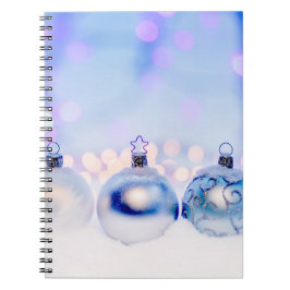Caderno Espiral Bolas de Natal de Prata Azul