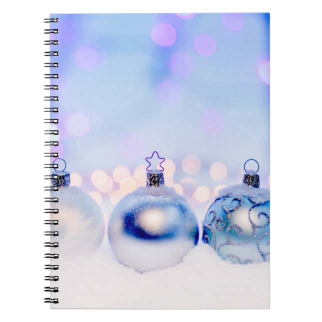 Caderno Espiral Bolas de Natal de Prata Azul (Frente)
