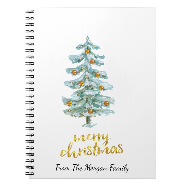 Caderno Espiral Bolas de Natal Douradas de Pinheiro (Frente)