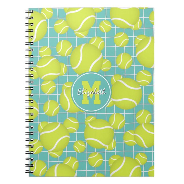 Caderno Espiral bolas de tênis com detalhes da rede personalizados (Frente)