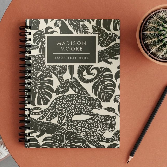 Caderno Espiral Bold Black and Cream Tropical Jungle Animals  (Criador carregado)