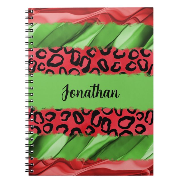 Caderno Espiral Bold Red & Green Animal Print Personalized (Frente)