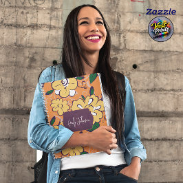 Caderno Espiral Bold Yellow Bloom Orange Floral Script Custom Name