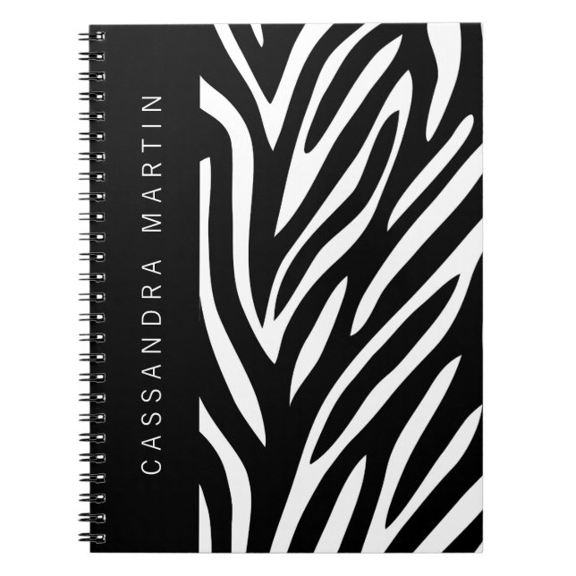 Caderno Espiral Bold Zebra Stripes para Tema Safari com Nome (Frente)