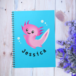 Caderno Espiral Bolha de Axolotl roxa-branca-branca com nome