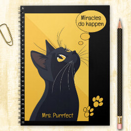 Caderno Espiral Bolha de Pensamento de Gato Preto Nome Personaliza