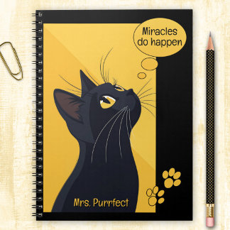 Caderno Espiral Bolha de Pensamento de Gato Preto Nome Personaliza