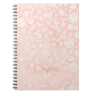 Caderno Espiral Bolhas brancas cor-de-rosa bolinhas seu nome