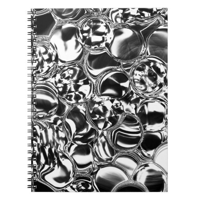 Caderno Espiral Bolhas de prata com tom de vidro ou metal (Frente)