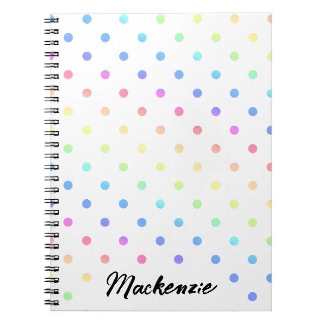 Caderno Espiral Bolinhas Arco-Íris com Nome Personalizado (Frente)