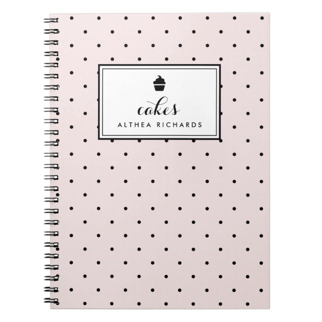 Caderno Espiral Bolinhas Blush | Bloco de Notas de Receita Baking (Frente)