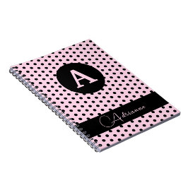 Caderno Espiral Bolinhas brancas, cor-de-rosa e  pretas