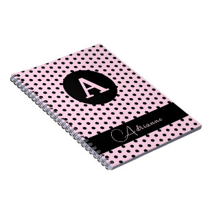 Caderno Espiral Bolinhas brancas, cor-de-rosa e pretas