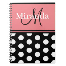Bolinhas brancas cor-de-rosa pretas com script mon
