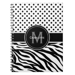 Caderno Espiral Bolinhas brancas e pretas e impressão zebra
