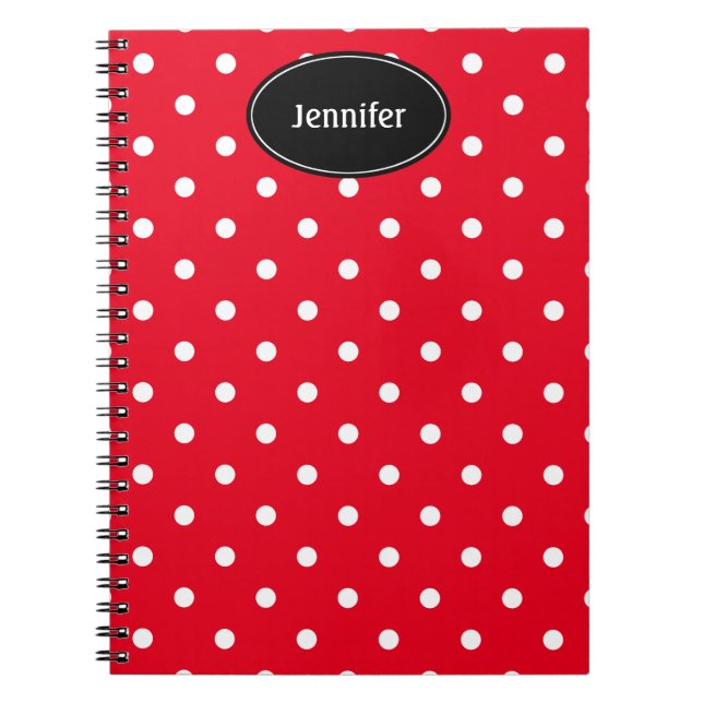 Caderno Espiral Bolinhas brancas e vermelhas personalizadas (Frente)