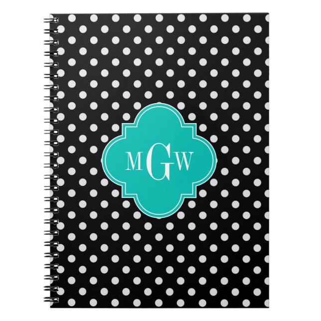 Caderno Espiral Bolinhas brancas pretas Quatrefoil Teto 3 Monogram (Frente)