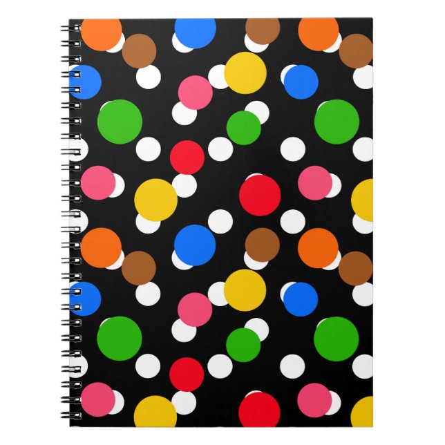 Caderno Espiral Bolinhas coloridas em fundo preto (Frente)