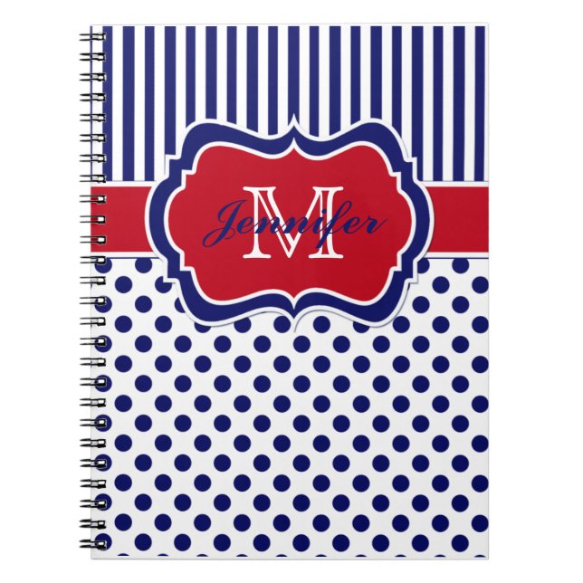 Caderno Espiral Bolinhas com risca azul branco personalizado (Frente)