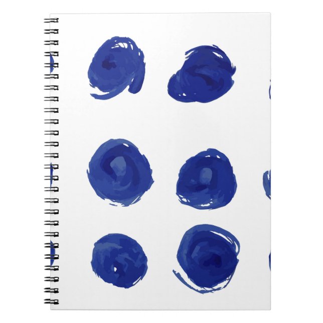 Caderno Espiral Bolinhas, cor d'água azul indigo. (Frente)