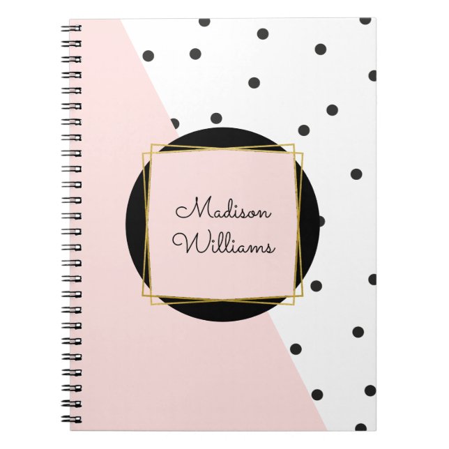 Caderno Espiral Bolinhas de Bloqueio de Cores Personalizadas, Rosa (Frente)