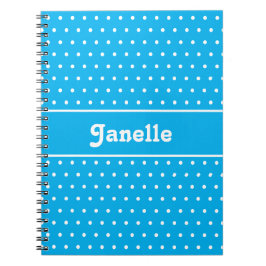 Caderno Espiral Bolinhas de nome personalizado azul e branco