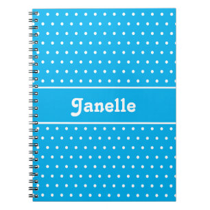 Caderno Espiral Bolinhas de nome personalizado azul e branco