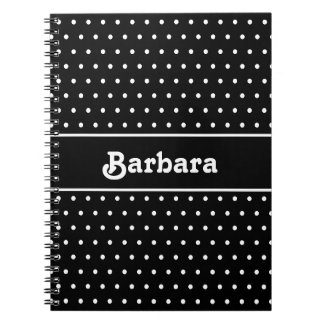 Caderno Espiral Bolinhas de nome personalizado clássico preto e br