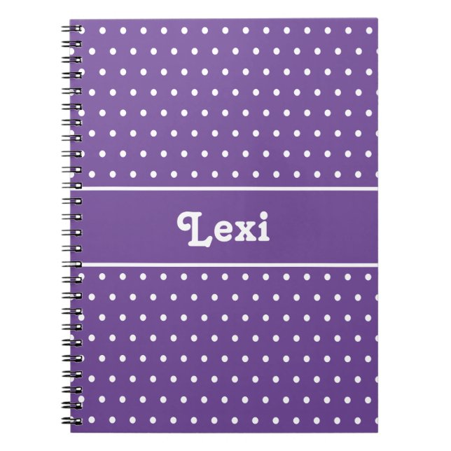 Caderno Espiral Bolinhas de Nome Personalizado do Chic Roxo e Bran (Frente)