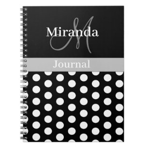 Caderno Espiral Bolinhas de Script de Cinza Branca Preta