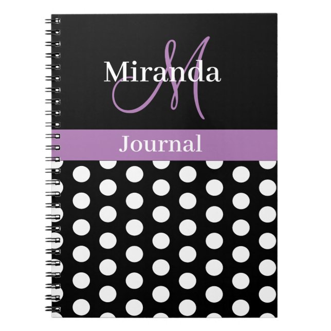 Caderno Espiral Bolinhas de Script de Monograma Puro Preto Branco (Frente)