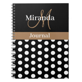 Caderno Espiral Bolinhas de Script do Monograma Castanho Branco Ne