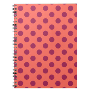 Caderno Espiral Bolinhas de vinho tinto e de coral vivo