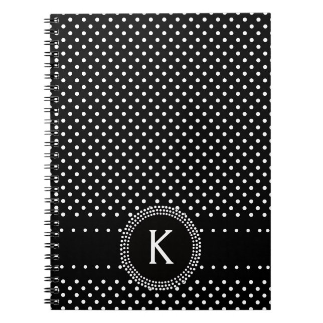 Caderno Espiral Bolinhas em preto e branco com círculo da (Frente)