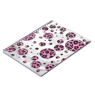Caderno Espiral Bolinhas-leopardo Impressão preto e rosa-quente